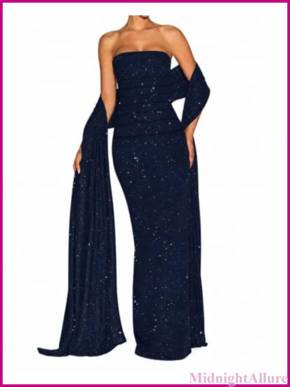 Strapless Sparkle Formal Maxi Dress with Scarf